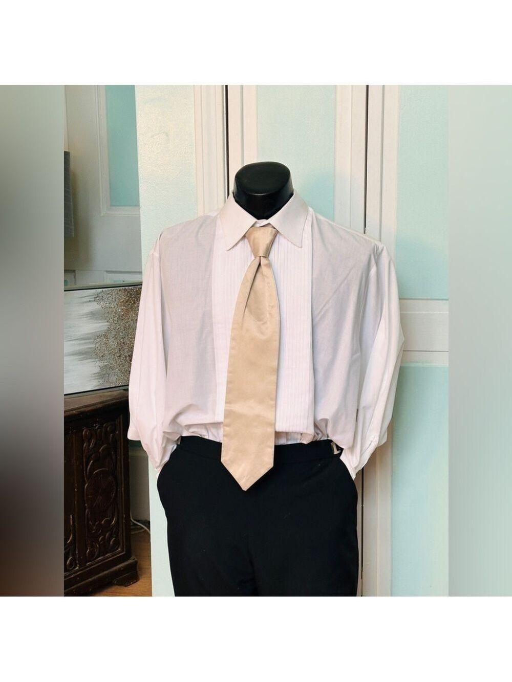 Bamboo Champagne Beige Satin Tie Wedding Prom Tuxedo Pre Tied clip